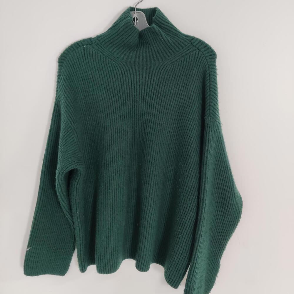 H&M Women Green Ribbed Sweater Mock Neck Sz Large Oversized
